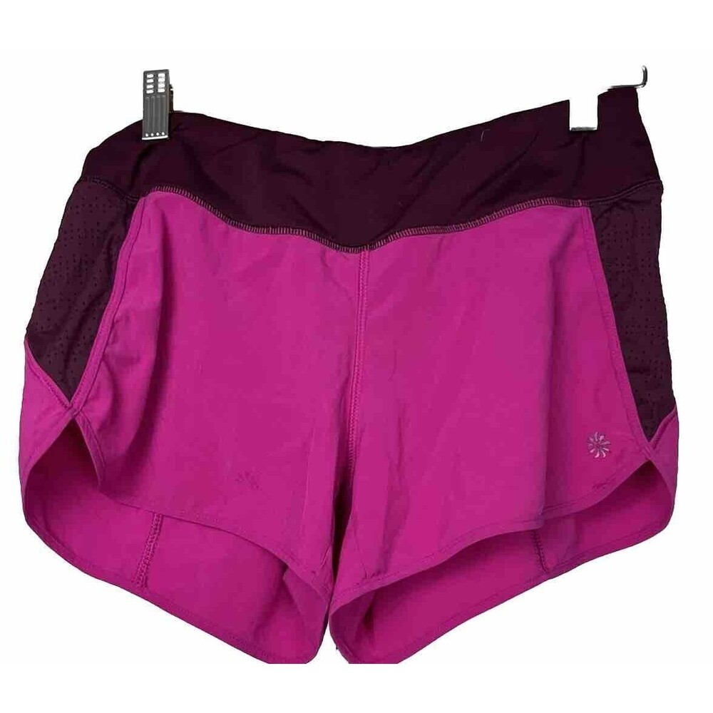 Athleta Shorts XS Pink Maroon Zipper Pocket Breathable Side Brief Lining Stretch